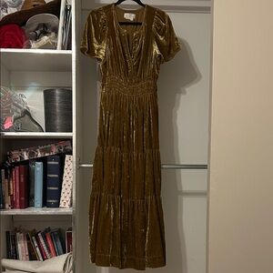 Anthropologie Somerset gold velvet maxi dress